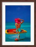 Woman in Boat with Pink Straw Hat, Caribbean Fine Art Print