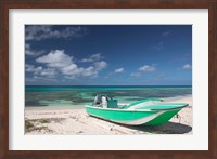 Boat and Turquoise Water on Pillory Beach, Turks and Caicos, Caribbean Fine Art Print
