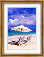 Umbrellas On Dawn Beach, St Maarten, Caribbean Fine Art Print