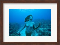 Cayman Islands, Mermaid statue, coral reef Fine Art Print