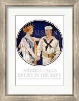 Vintage World War II - Liberty Shaking Hands with a Sailor Fine Art Print