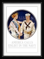 Vintage World War II - Liberty Shaking Hands with a Sailor Fine Art Print