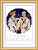 Vintage World War II - Liberty Shaking Hands with a Sailor Fine Art Print