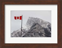 Canada, Alberta, Banff Mountain view with flag Fine Art Print