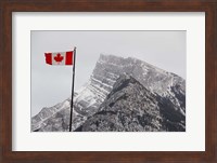 Canada, Alberta, Banff Mountain view with flag Fine Art Print