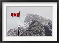 Canada, Alberta, Banff Mountain view with flag Fine Art Print