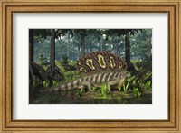 An Edaphosaurus forages in a brackish mangrove like swamp Fine Art Print