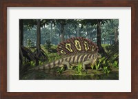 An Edaphosaurus forages in a brackish mangrove like swamp Fine Art Print