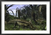 Desmatosuchus search for edible roots in a prehistoric landscape Fine Art Print