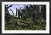 Desmatosuchus search for edible roots in a prehistoric landscape Fine Art Print