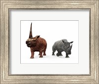 An adult Elasmotherium compared to a modern adult White Rhinoceros Fine Art Print