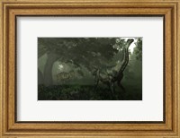 An Antarctosaurus stalked by Abelisaurus in a prehistoric landscape Fine Art Print