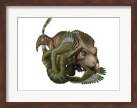 A Velociraptor attacks a Protoceratops Fine Art Print