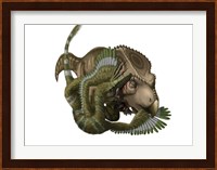 A Velociraptor attacks a Protoceratops Fine Art Print
