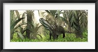 An archosaur wanders amidst cycads and ferns in a prehistoric swamp Fine Art Print
