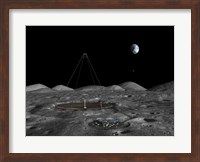 A giant liquid mirror telescope lies nestled in a lunar crater Fine Art Print