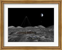 A giant liquid mirror telescope lies nestled in a lunar crater Fine Art Print