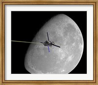 A manned lunar space elevator ascends from the surface of the moon Fine Art Print