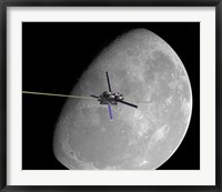 A manned lunar space elevator ascends from the surface of the moon Fine Art Print