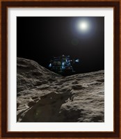 A manned Asteroid Lander approaches the desolate surface of an asteroid Fine Art Print