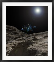 A manned Asteroid Lander approaches the desolate surface of an asteroid Fine Art Print