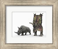 An adult Pentaceratops compared to a modern adult White Rhinoceros Fine Art Print
