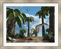 A pterosaur flying reptile lands next to some carrion Fine Art Print