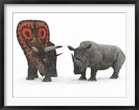 An adult Torosaurus compared to a modern adult White Rhinoceros Fine Art Print