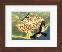 A pair of Andean Condors fly over an Amazonian village Fine Art Print