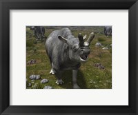 A Brontotherium leaves his forest habitat in search of a meal Fine Art Print