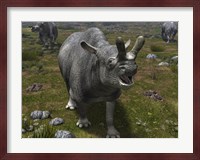 A Brontotherium leaves his forest habitat in search of a meal Fine Art Print
