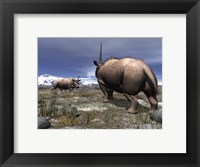 A pair of male Elasmotherium confront one another Fine Art Print