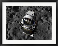 An astronaut piloting a Manned Maneuvering Vehicle above the surface of an asteroid Fine Art Print