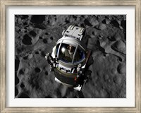 An astronaut piloting a Manned Maneuvering Vehicle above the surface of an asteroid Fine Art Print