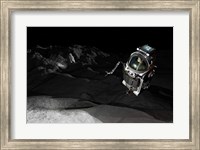 Two Manned Maneuvering Vehicles explore the airless, microgravity environment of a small asteroid Fine Art Print