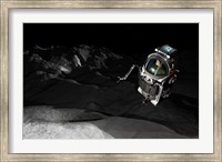 Two Manned Maneuvering Vehicles explore the airless, microgravity environment of a small asteroid Fine Art Print