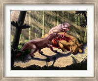 Biarmosuchus predators eating the flesh of a Estemmenosuchus Fine Art Print