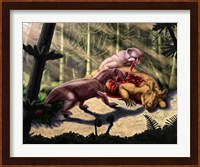 Biarmosuchus predators eating the flesh of a Estemmenosuchus Fine Art Print