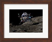 A manned Asteroid Lander prepares to land on the surface of an asteroid Fine Art Print