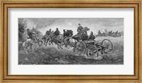Vintage Civil War print of a team of horses pulling a cannon into battle Fine Art Print