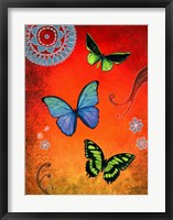 Fluorescent Green and Blue Butterflies Framed Print