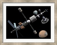 A Manned Mars Cycler Space Station Approaches the Planet Mars Fine Art Print