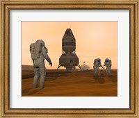 Illustration of Astronauts Setting up a Base on the Martian Surface around their Lander Vehicle Fine Art Print