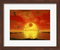 Flying life Forms Grace the Crimson Skies of the Earth-like Extrasolar Planet Gliese 581 C Fine Art Print