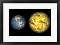 Illustration Comparing the Size of Extrasolar Planet Gliese 581 C with that of the Earth Fine Art Print