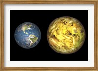 Illustration Comparing the Size of Extrasolar Planet Gliese 581 C with that of the Earth Fine Art Print