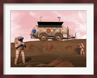 Illustration of Astronauts Examining an Outcrop of Sedimentary Rock on a Martian Dune Field Fine Art Print