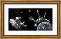 A Mars Cycler Travels by the Earth While Two Astronauts Watch From Afar Fine Art Print