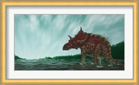 A Xenoceratops in the Shallow Waters of a Prehistoric River Fine Art Print