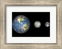 Artist's Concept of the Earth, Mercury, and Earth's moon to Scale Fine Art Print